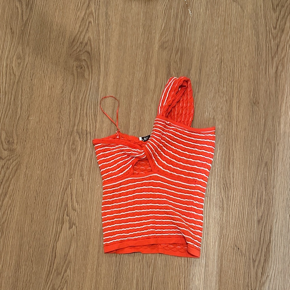 Zara Orange and White Striped Tank Top
